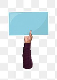 Hand holding png blank sign, transparent background