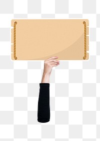 Hand holding png blank sign, transparent background