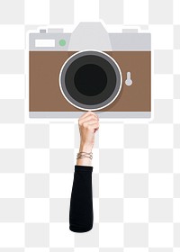 Hand holding camera png, transparent background