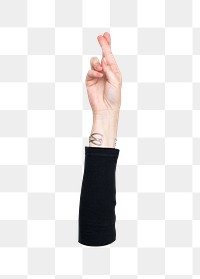 Fingers crossed png hand sign, transparent background