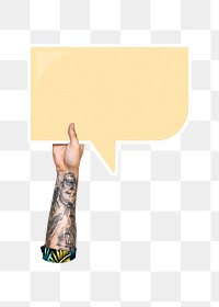 Png hand holding speech bubble, transparent background