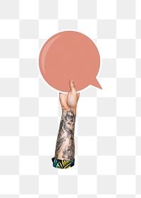 Png hand holding speech bubble, transparent background