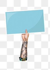 Hand holding png blank sign, transparent background