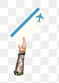 Hand holding png flight ticket, transparent background