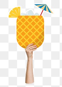 Hand holding png pineapple drink, transparent background