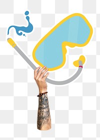 Hand holding png snorkel mask, transparent background