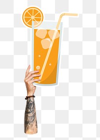 Hand holding png orange juice, transparent background