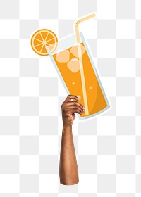 Hand holding png orange juice, transparent background