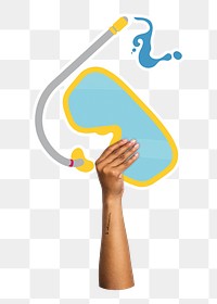 Hand holding png snorkel mask, transparent background