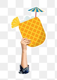 Hand holding png pineapple drink, transparent background