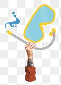 Hand holding png snorkel mask, transparent background