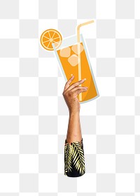 Hand holding png orange juice, transparent background