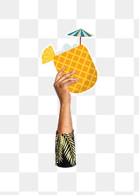 Hand holding png pineapple drink, transparent background