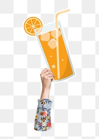 Hand holding png orange juice, transparent background