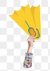 Hand holding flippers png, transparent background