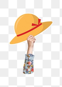 Hand holding sunhat png, transparent background