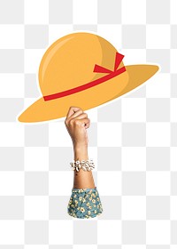 Hand holding sunhat png, transparent background