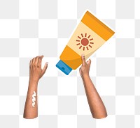 Hand holding sunscreen png, transparent background