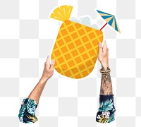 Hand holding png pineapple drink, transparent background