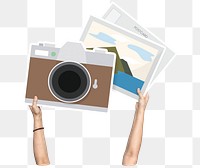 Hand holding camera png, transparent background