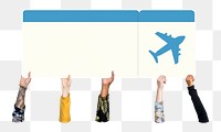 Hand holding png flight ticket, transparent background