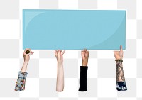 Hand holding png blank sign, transparent background