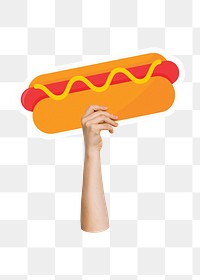 Hand holding png hot dog, fast food, transparent background