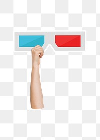 Hand holding png 3D glasses, transparent background