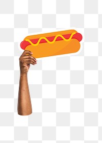 Hand holding png hot dog, fast food, transparent background