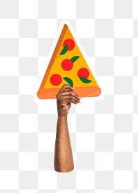 Hand holding png pizza, fast food, transparent background