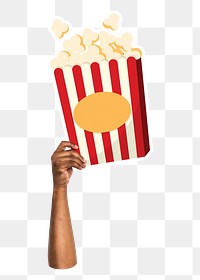 Hand holding png popcorn, transparent background