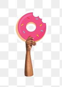 Hand holding donut png, transparent background