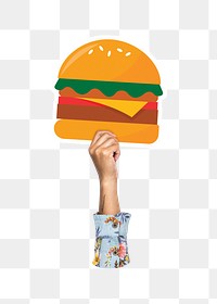 Hand holding png burger, fast food, transparent background