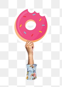 Hand holding donut png, transparent background