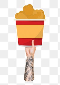 Hand holding png fried chicken, fast food, transparent background