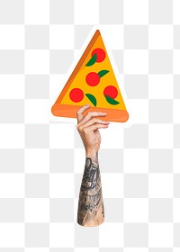 Hand holding png pizza, fast food, transparent background