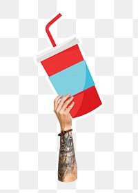 Hand holding png soda cup, transparent background