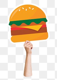 Hand holding png burger, fast food, transparent background