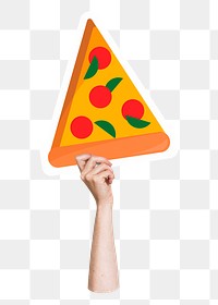 Hand holding png pizza, fast food, transparent background