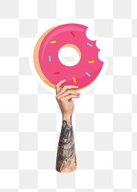 Hand holding donut png, transparent background