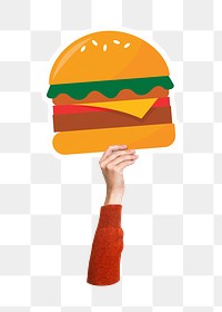 Hand holding png burger, fast food, transparent background