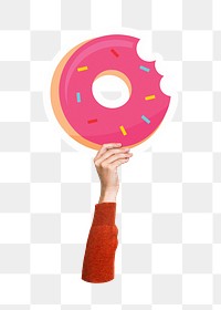 Hand holding donut png, transparent background