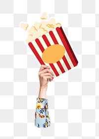 Hand holding png popcorn, transparent background