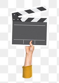 Hand holding png film slate, transparent background