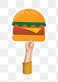 Hand holding png burger, fast food, transparent background