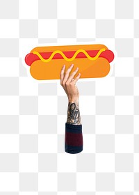 Hand holding png hot dog, fast food, transparent background