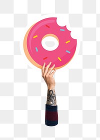 Hand holding donut png, transparent background