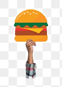 Hand holding png burger, fast food, transparent background