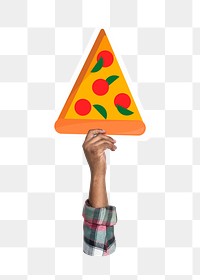 Hand holding png pizza, fast food, transparent background