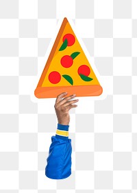 Hand holding png pizza, fast food, transparent background